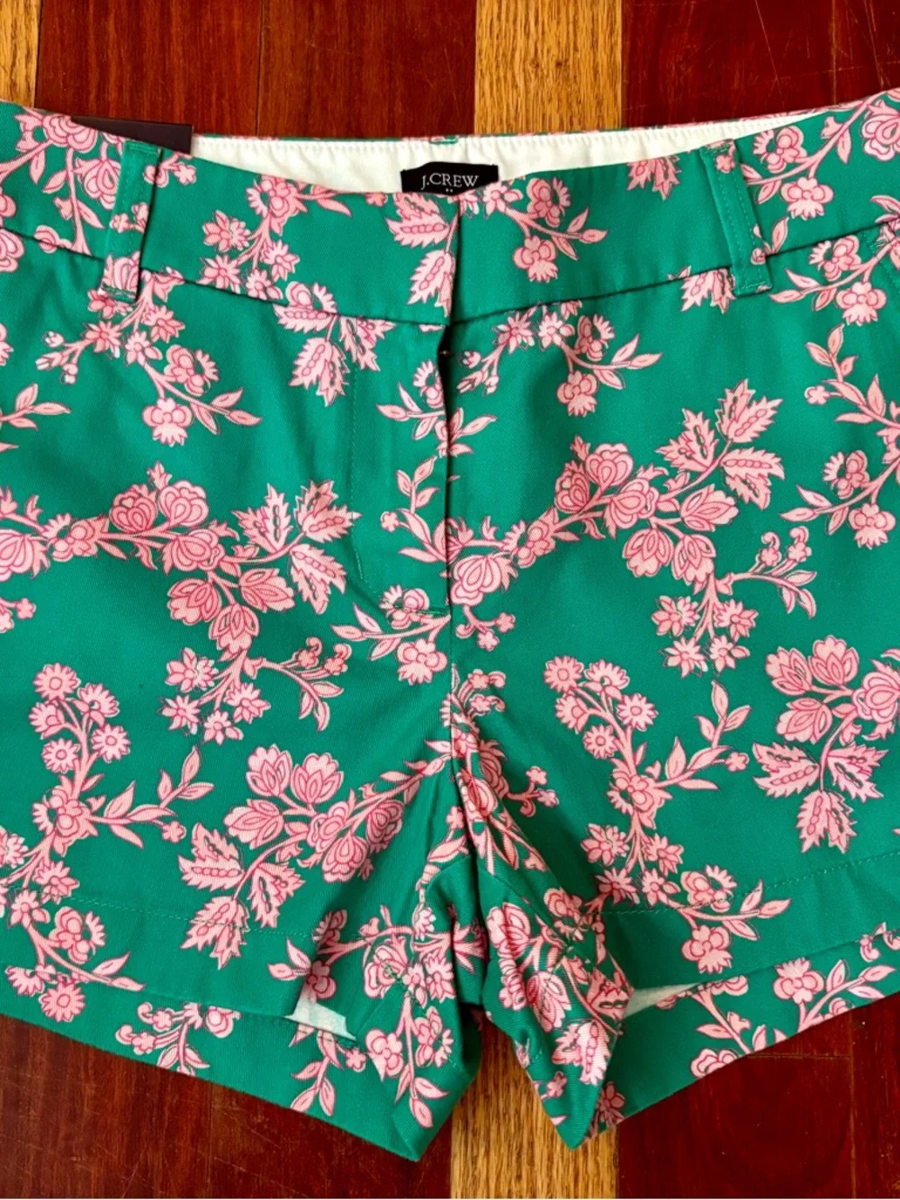 J. Crew Green Shorts with Pink Floral Print Size 8 New